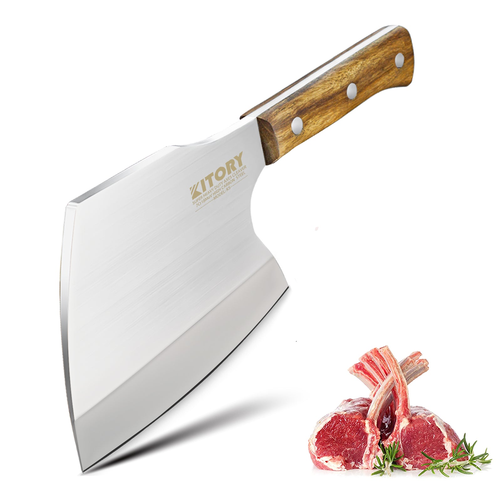 Kitory Meat Cleaver Knife 7'' Heavy Duty Meat Chopper Butcher Knife Bone  Cutter Bone Chopping Knife - Full Tang 7CR17MOV High Carbon Stainless Steel  
