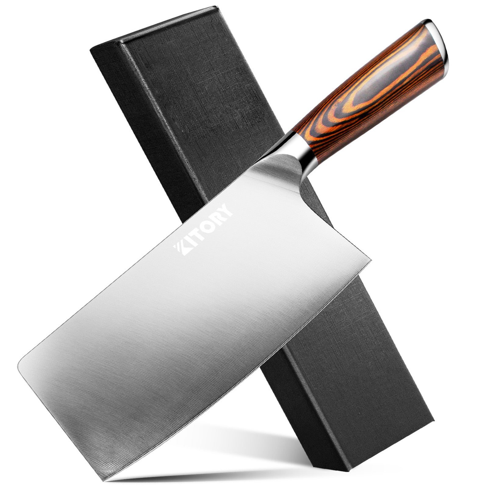 7-inch Stainless Steel Meat Cleaver Knife with Ergonomic Pakkawood