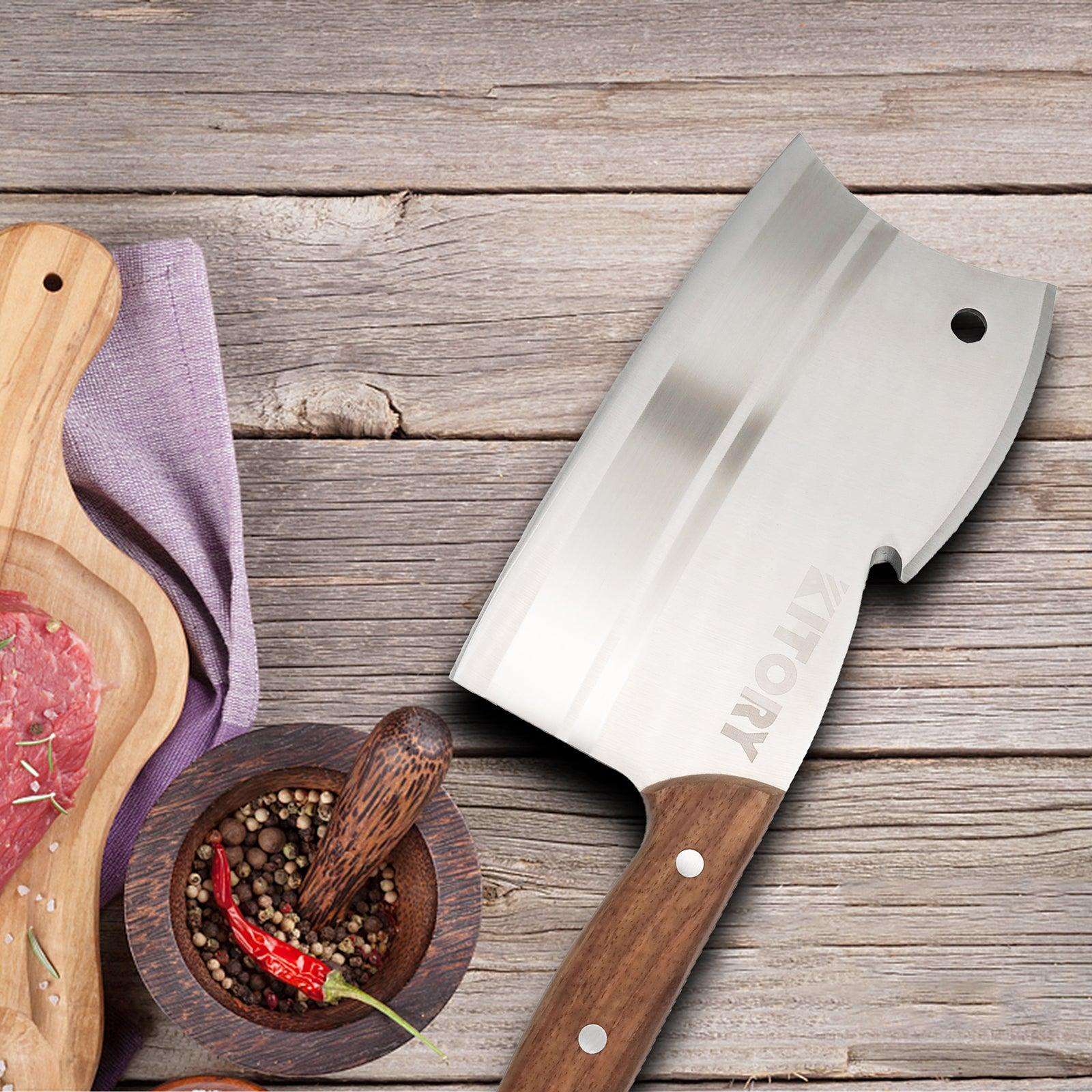 Kitory 7'' Butcher Knife Dual Edge with Pearwood Handle - KITORY Cutlery