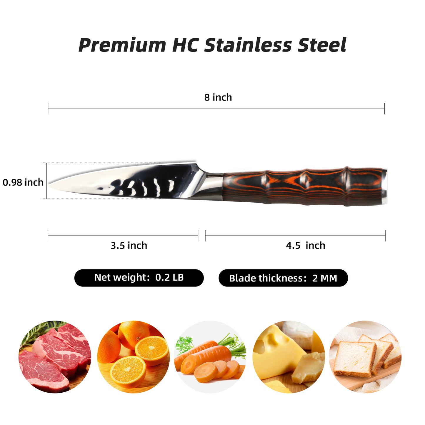 3.5" Paring Knife, Kitchen Paring Knives, HC German Stainless Steel, Hammered Ultra Sharp Blade, Bamboo Handle Cooking Cutlery 2025 Gifts for Home & Restaurant