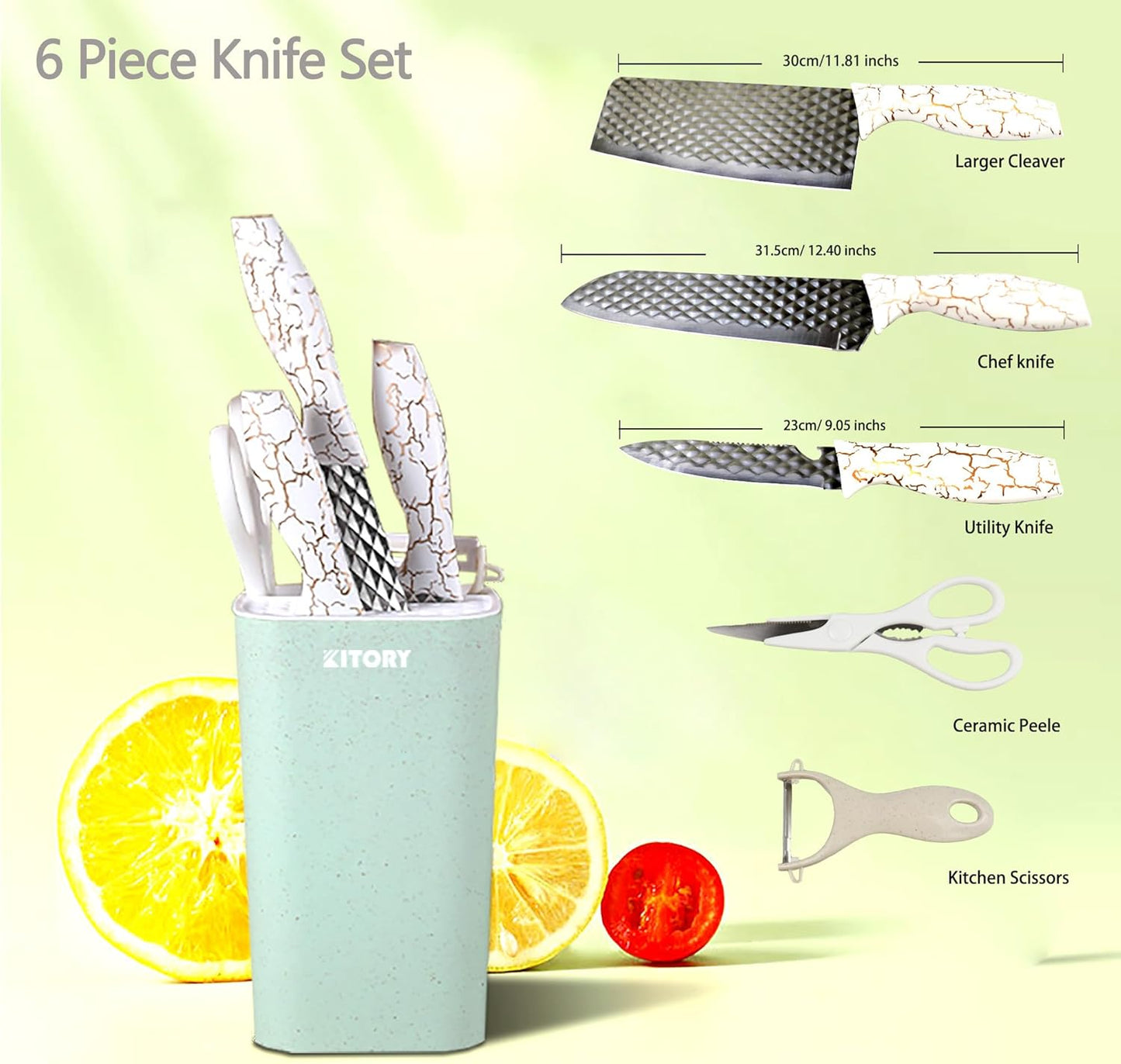 Kitory  6 Piece Cleaver Knife Sets with Knife Block