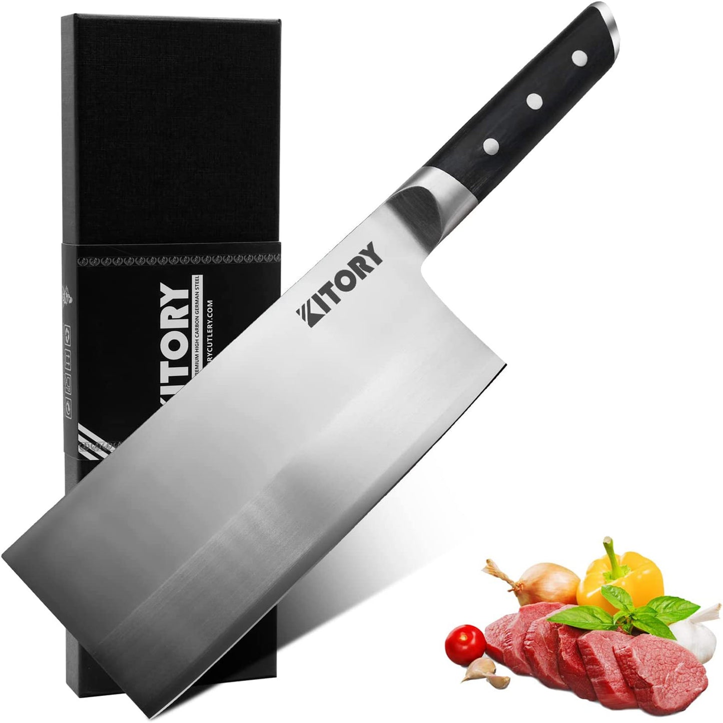 LOUISAX Vegetable Meat Cleaver Knife - 8” - Pro Chinese Cleaver Knife -  Butcher Knife - Forged High Carbon Steel - Full Tang - Ergonomic Pakkawood