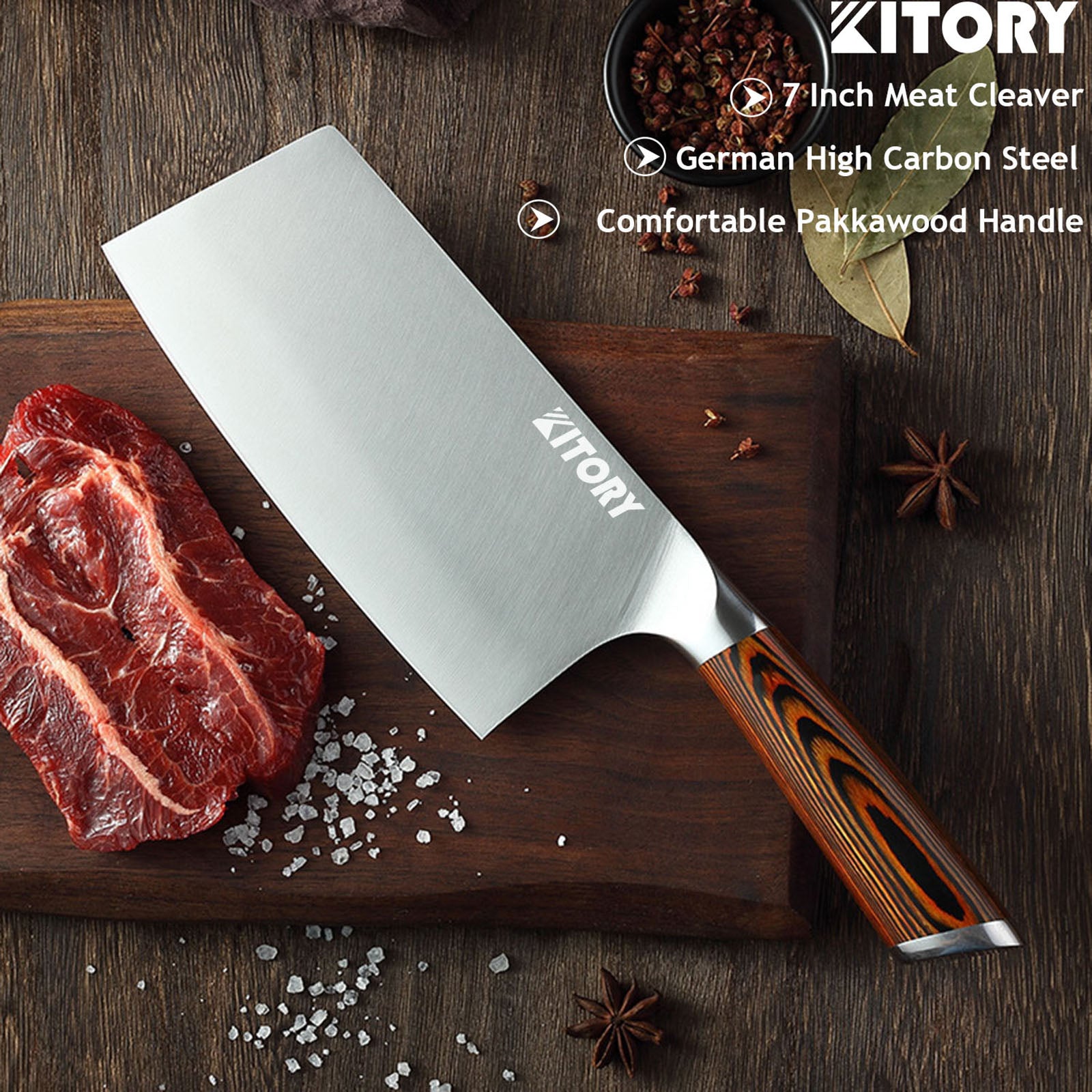 7 inch Meat Cleaver High Carbon German Stainless Steel Vegetable Kitchen  Knife, Multipurpose Asian Chef Knife for Home and Kitchen with Ergonomic