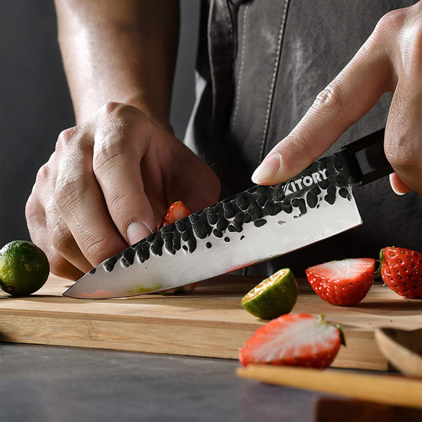  FAMCÜTE Japanese Chef Knife Set, 3 Layer 9CR18MOV Clad Steel  w/octagon Handle and Block Wooden Holder for 4Piece Kitchen Knife Set (8”  Gyuto Knife, 7” Nakiri Knife, 7” Santoku knife, 5”